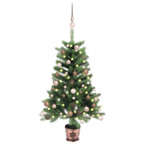 Zöld műkarácsonyfa LED-fényekkel és gömbszettel 90 cm