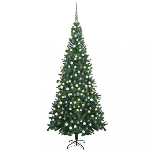 Zöld műkarácsonyfa LED-ekkel és gömbszettel L-es 240 cm