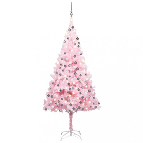 Rózsaszín PVC műkarácsonyfa LED-fényekkel és gömbszettel 210 cm