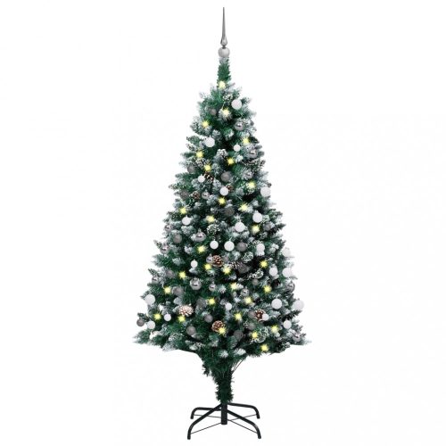 Műkarácsonyfa LED-ekkel, gömbszettel és tobozokkal 180 cm