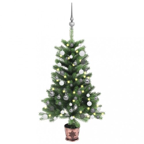 Zöld műkarácsonyfa LED-fényekkel és gömbszettel 90 cm