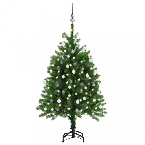 Zöld műkarácsonyfa LED-ekkel és gömbszettel 120 cm