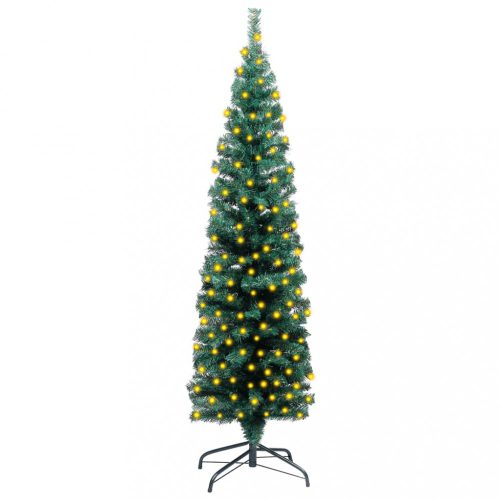 vidaXL zöld karcsú PVC műkarácsonyfa LED-fényekkel és talppal 120 cm