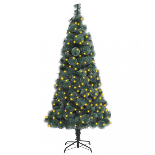 zöld PET műkarácsonyfa LED-fényekkel és talppal 120 cm