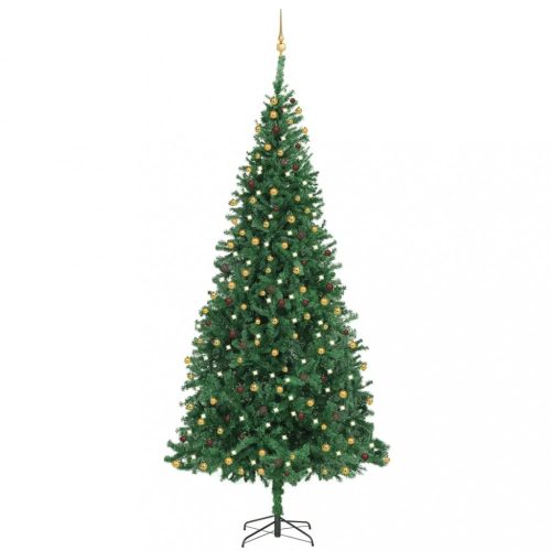 Zöld fél műkarácsonyfa LED-ekkel és gömbszettel 300 cm