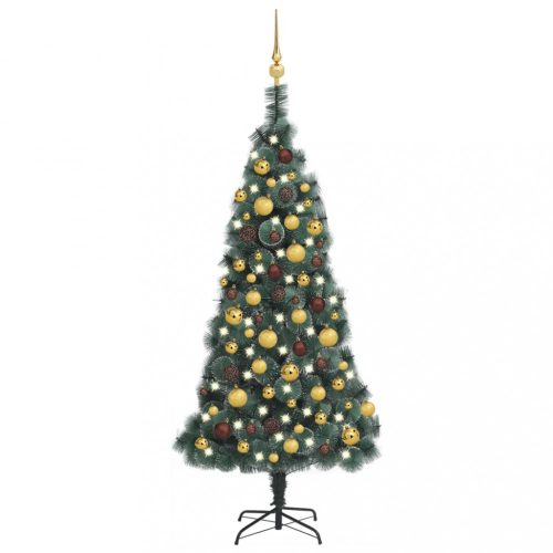 vidaXL zöld PVC és PE műkarácsonyfa LED-ekkel és gömbszettel 120 cm