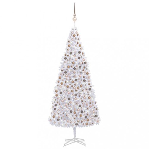  fehér műkarácsonyfa LED-ekkel és gömbszettel 500 cm