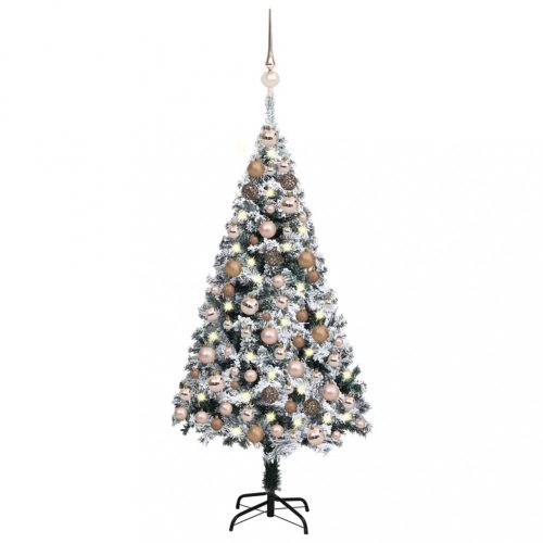 Zöld műkarácsonyfa LED-ekkel és gömbszettel 120 cm