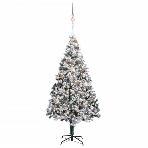 Zöld PVC műkarácsonyfa LED-ekkel és gömbökkel 240 cm