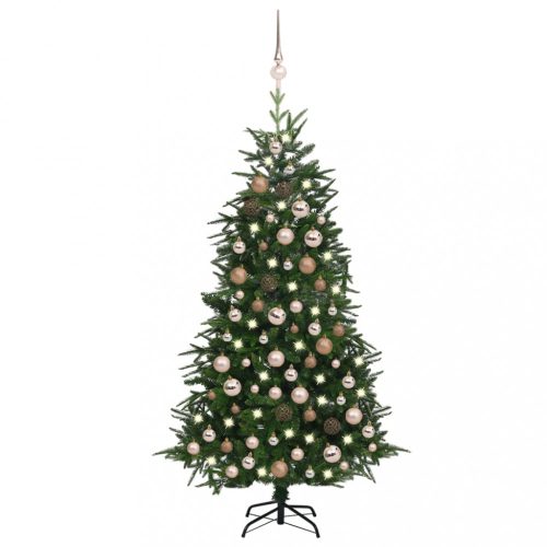Zöld PVC és PE műkarácsonyfa LED-ekkel és gömbszettel 180 cm