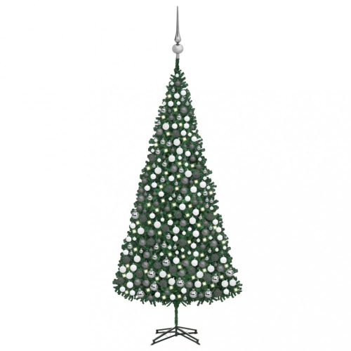 Zöld műkarácsonyfa LED-ekkel és gömbszettel 500 cm