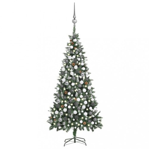 vidaXL műkarácsonyfa LED-ekkel, gömbökkel és tobozokkal 210 cm