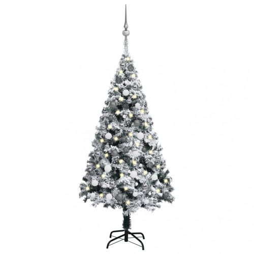 Zöld PVC műkarácsonyfa LED-ekkel és gömbszettel 150 cm