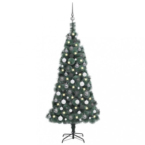  zöld PVC és PE műkarácsonyfa LED-ekkel és gömbszettel 120 cm