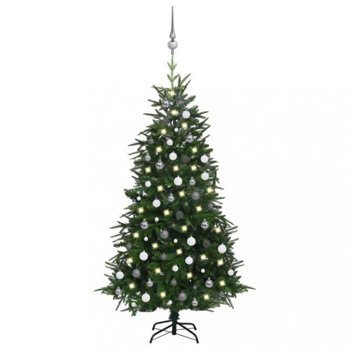 Zöld PVC és PE műkarácsonyfa LED-ekkel és gömbszettel 180 cm