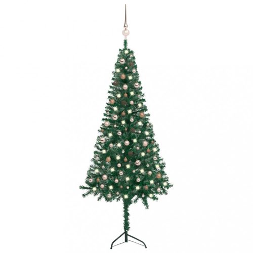 Zöld PVC sarok műkarácsonyfa LED-ekkel és gömbszettel 240 cm