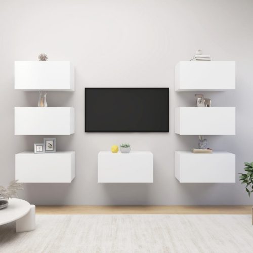 7 db fehér forgácslap TV-szekrény 30,5 x 30 x 60 cm