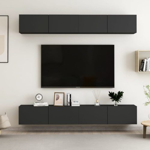 4 db fekete forgácslap TV-szekrény 100 x 30 x 30 cm