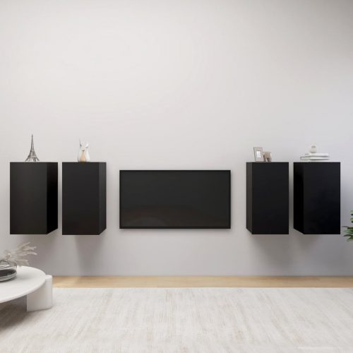 4 db fekete forgácslap TV-szekrény 30,5 x 30 x 60 cm