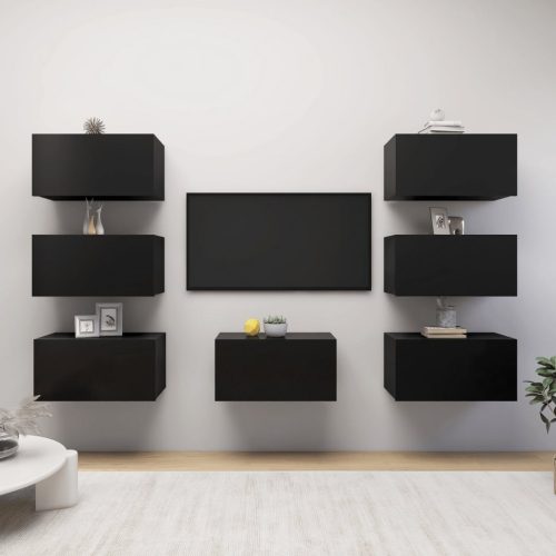 7 db fekete forgácslap TV-szekrény 30,5 x 30 x 60 cm