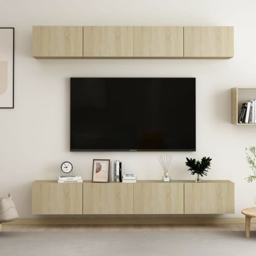4 db sonoma-tölgyszínű forgácslap TV-szekrény 100 x 30 x 30 cm