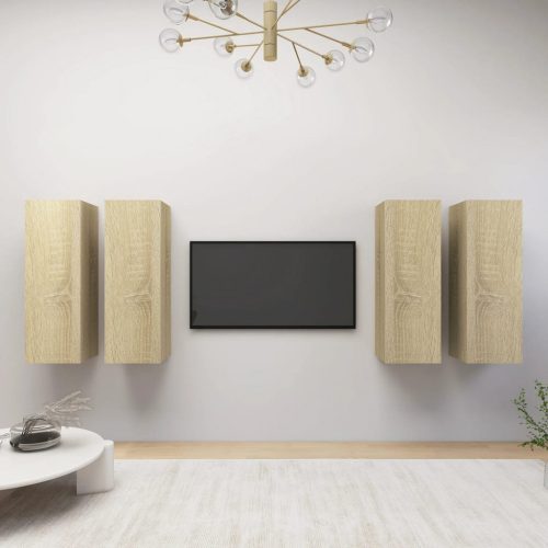 4 db sonoma-tölgyszínű forgácslap TV-szekrény 30,5 x 30 x 90 cm