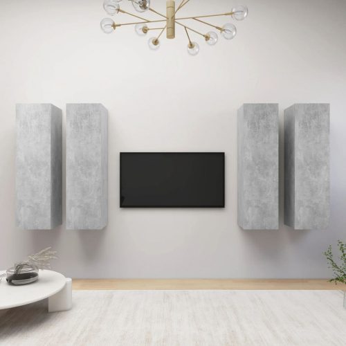 4 db betonszürke forgácslap TV-szekrény 30,5 x 30 x 110 cm