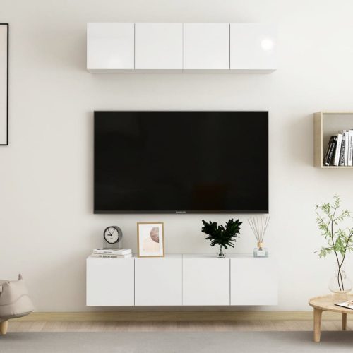 4 db magasfényű fehér forgácslap TV-szekrény 60 x 30 x 30 cm