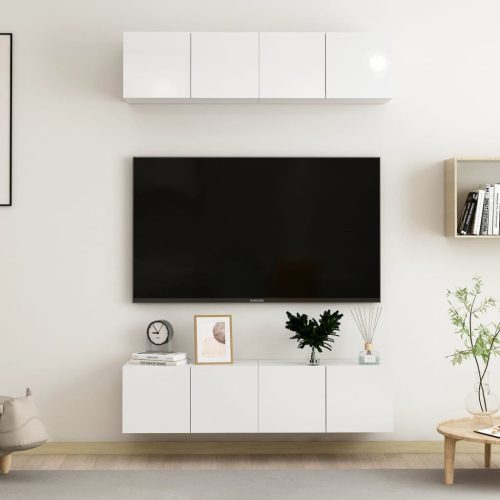  4 db magasfényű fehér forgácslap TV-szekrény 60 x 30 x 30 cm