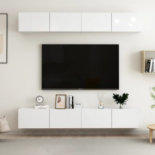 4 db magasfényű fehér forgácslap TV-szekrény 100 x 30 x 30 cm