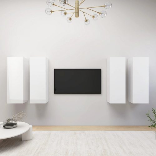 4 db magasfényű fehér forgácslap TV-szekrény 30,5 x 30 x 90 cm