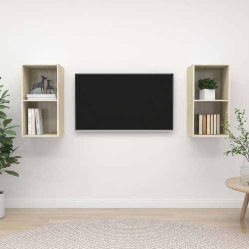 2 db tölgyszínű forgácslap falra szerelhető TV-szekrény