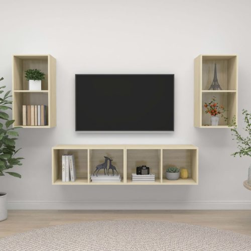 4 db tölgyszínű forgácslap falra szerelhető TV-szekrény
