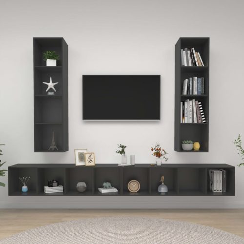 4 db szürke forgácslap falra szerelhető TV-szekrény