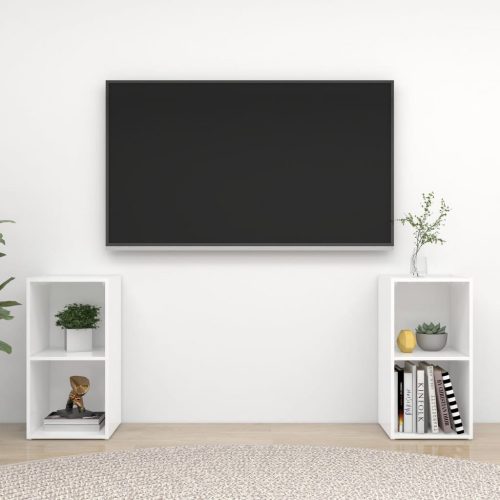 2 db magasfényű fehér forgácslap TV-szekrény 72 x 35 x 36,5 cm