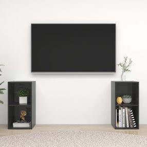   2 db magasfényű szürke szerelt fa TV-szekrény 72 x 35 x 36,5 cm