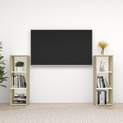 2 db fehér-sonoma színű forgácslap TV-szekrény 107 x 35 x 37 cm