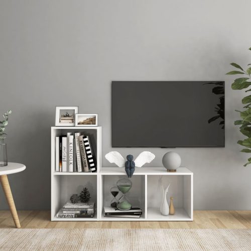 2 db magasfényű fehér forgácslap TV-szekrény 72 x 35 x 36,5 cm