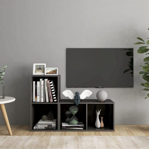 2 db magasfényű szürke forgácslap TV-szekrény 72 x 35 x 36,5 cm