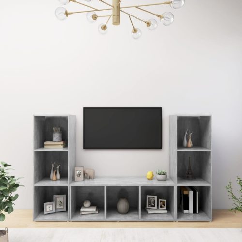 3 db betonszürke szerelt fa TV-szekrény 107 x 35 x 37 cm