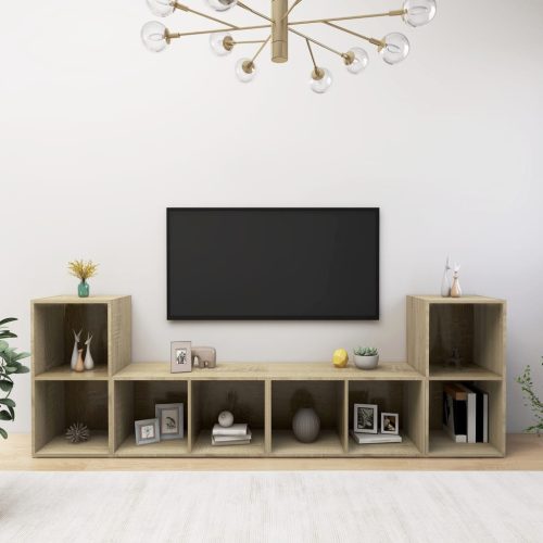 4 db sonoma tölgy színű szerelt fa TV-szekrény 72x35x36,5 cm