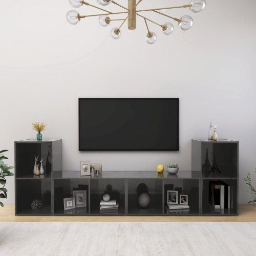 4 db magasfényű szürke forgácslap TV-szekrény 72 x 35 x 36,5 cm
