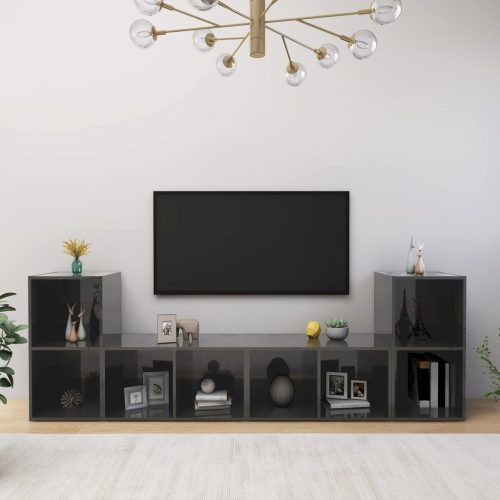  4 db magasfényű szürke forgácslap TV-szekrény 72 x 35 x 36,5 cm