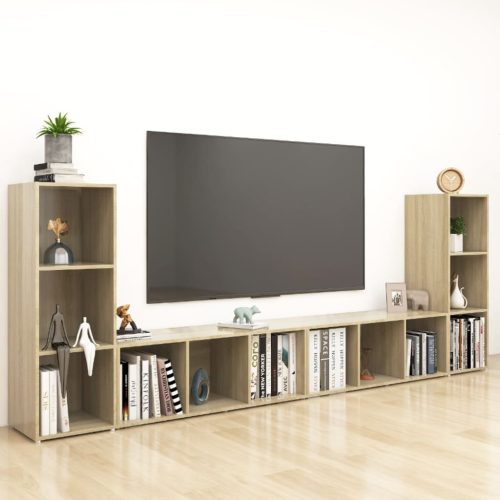 4 db sonoma tölgy színű szerelt fa TV-szekrény 107 x 35 x 37 cm