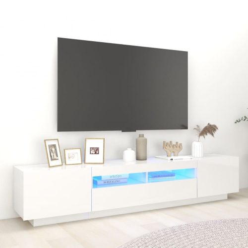 Magasfényű fehér TV-szekrény LED-lámpákkal 200 x 35 x 40 cm