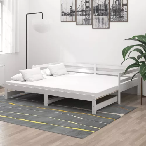 fehér tömör fenyőfa kihúzható kanapéágy 2 x (90 x 200) cm