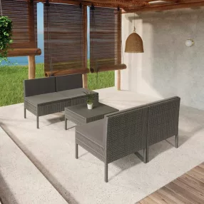   5 részes szürke polyrattan kerti ülőgarnitúra párnákkal