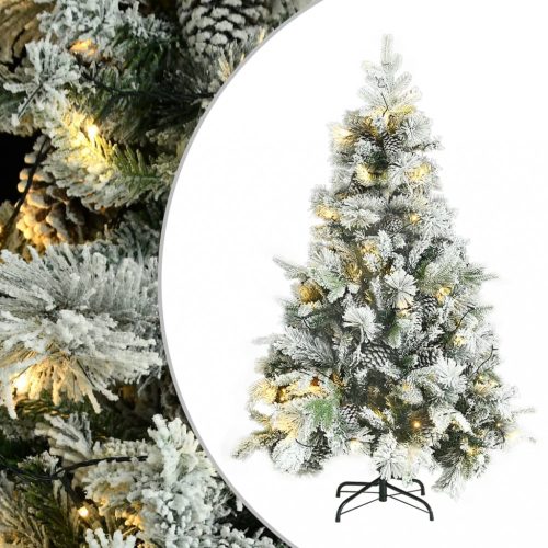 PVC/PE karácsonyfa pelyhes hóval, LED-ekkel, tobozokkal 150 cm
