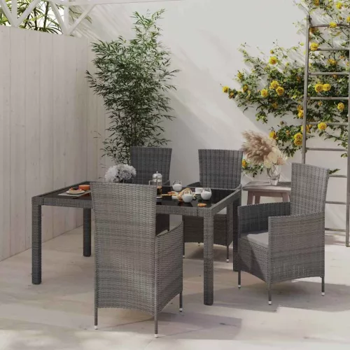 5 részes szürke polyrattan kültéri étkezőgarnitúra párnákkal