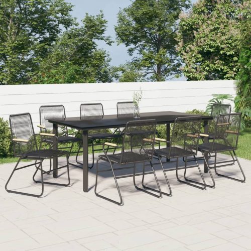 9 részes fekete PVC rattan kerti étkezőgarnitúra